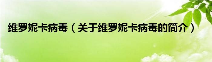 維羅妮卡病毒（關(guān)于維羅妮卡病毒的簡介）