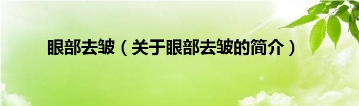 眼部去皺（關(guān)于眼部去皺的簡介）