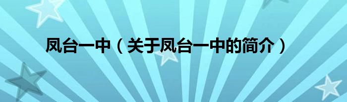 鳳臺一中（關(guān)于鳳臺一中的簡介）