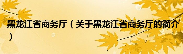 黑龍江省商務廳（關于黑龍江省商務廳的簡介）