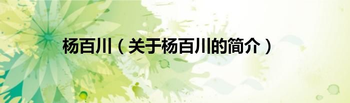 楊百川（關(guān)于楊百川的簡(jiǎn)介）