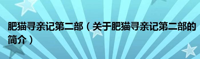 肥貓尋親記第二部（關(guān)于肥貓尋親記第二部的簡(jiǎn)介）