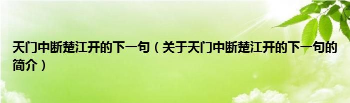 天門中斷楚江開的下一句（關于天門中斷楚江開的下一句的簡介）