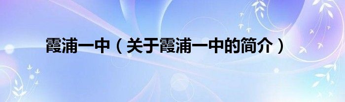 霞浦一中（關(guān)于霞浦一中的簡(jiǎn)介）