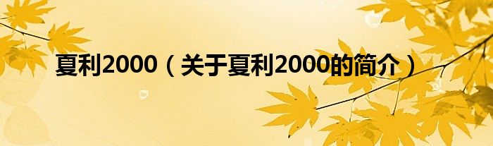 夏利2000（關(guān)于夏利2000的簡(jiǎn)介）