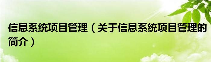 信息系統(tǒng)項目管理（關于信息系統(tǒng)項目管理的簡介）