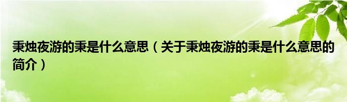 秉燭夜游的秉是什么意思（關于秉燭夜游的秉是什么意思的簡介）