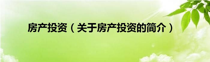 房產(chǎn)投資（關(guān)于房產(chǎn)投資的簡介）