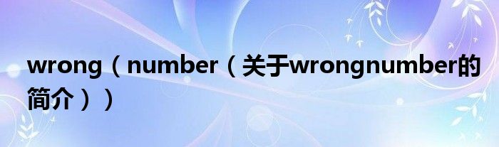 wrong（number（關(guān)于wrongnumber的簡(jiǎn)介））