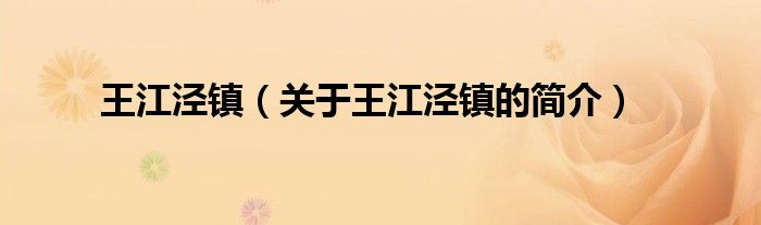 王江涇鎮(zhèn)（關(guān)于王江涇鎮(zhèn)的簡(jiǎn)介）