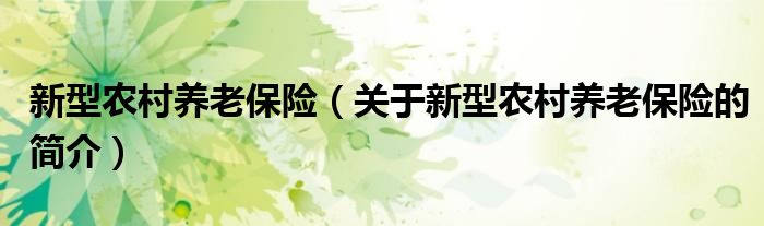 新型農(nóng)村養(yǎng)老保險(xiǎn)（關(guān)于新型農(nóng)村養(yǎng)老保險(xiǎn)的簡(jiǎn)介）