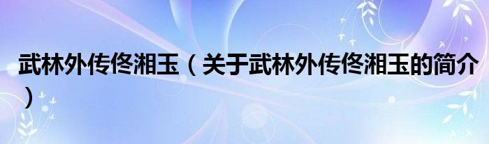 武林外傳佟湘玉（關(guān)于武林外傳佟湘玉的簡(jiǎn)介）