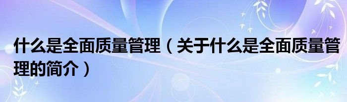 什么是全面質(zhì)量管理（關(guān)于什么是全面質(zhì)量管理的簡介）