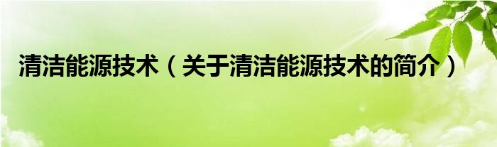 清潔能源技術(shù)（關(guān)于清潔能源技術(shù)的簡(jiǎn)介）