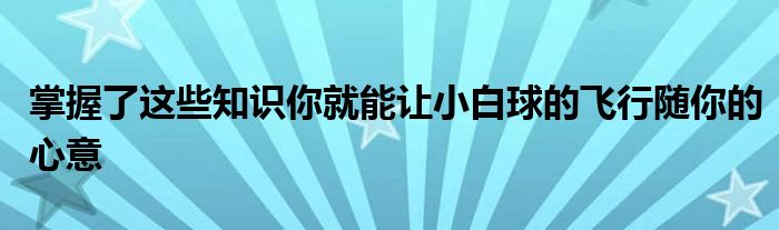 掌握了這些知識(shí)你就能讓小白球的飛行隨你的心意