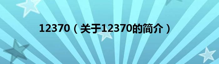 12370（關(guān)于12370的簡(jiǎn)介）