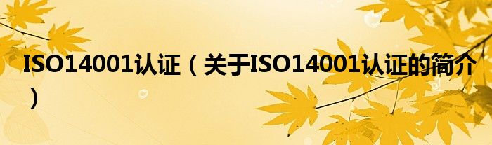 ISO14001認證（關于ISO14001認證的簡介）