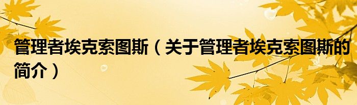 管理者?？怂鲌D斯（關(guān)于管理者?？怂鲌D斯的簡介）