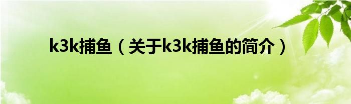 k3k捕魚(yú)（關(guān)于k3k捕魚(yú)的簡(jiǎn)介）