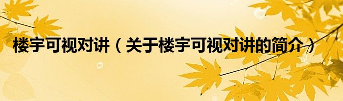 樓宇可視對(duì)講（關(guān)于樓宇可視對(duì)講的簡(jiǎn)介）