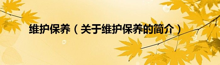 維護保養(yǎng)（關(guān)于維護保養(yǎng)的簡介）