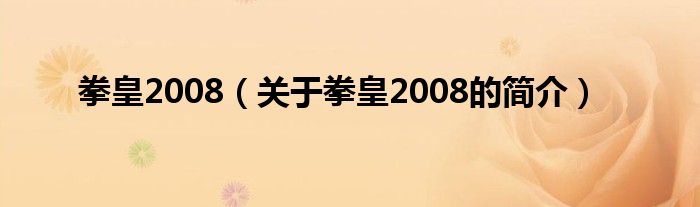 拳皇2008（關于拳皇2008的簡介）