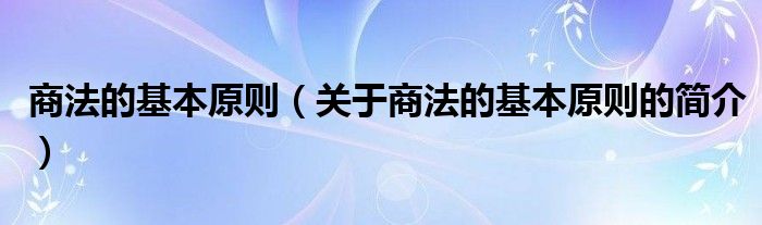 商法的基本原則（關于商法的基本原則的簡介）