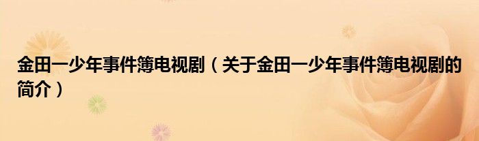 金田一少年事件簿電視劇（關于金田一少年事件簿電視劇的簡介）