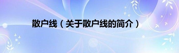 散戶線（關(guān)于散戶線的簡(jiǎn)介）