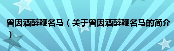 曾因酒醉鞭名馬（關(guān)于曾因酒醉鞭名馬的簡(jiǎn)介）