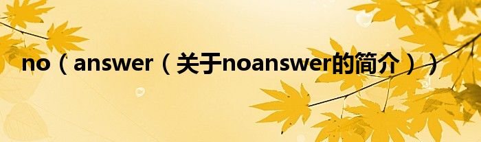 no（answer（關(guān)于noanswer的簡介））