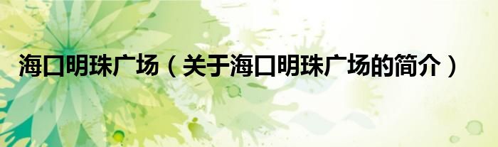 ?？诿髦閺V場(chǎng)（關(guān)于海口明珠廣場(chǎng)的簡(jiǎn)介）