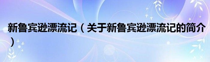 新魯賓遜漂流記（關(guān)于新魯賓遜漂流記的簡介）