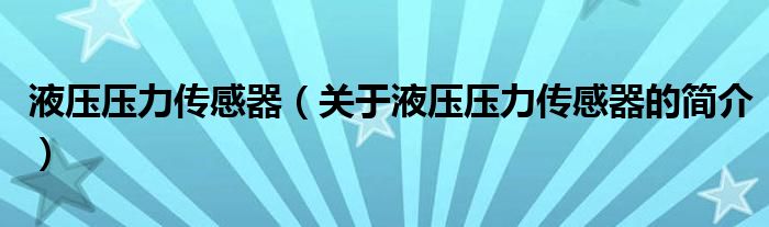 液壓壓力傳感器（關(guān)于液壓壓力傳感器的簡(jiǎn)介）