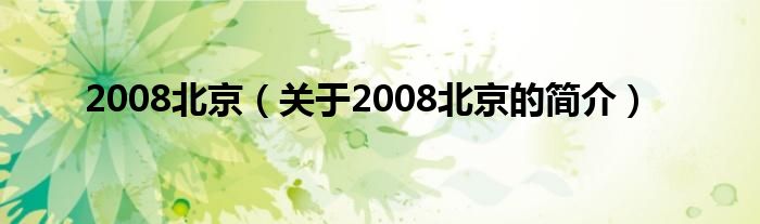 2008北京（關(guān)于2008北京的簡介）