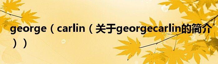 george（carlin（關(guān)于georgecarlin的簡(jiǎn)介））