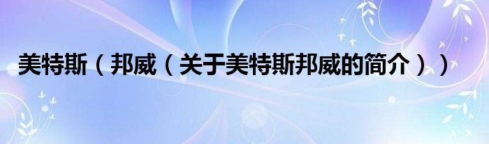 美特斯（邦威（關(guān)于美特斯邦威的簡(jiǎn)介））