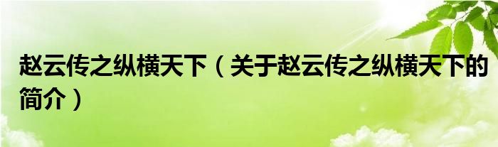 趙云傳之縱橫天下（關于趙云傳之縱橫天下的簡介）