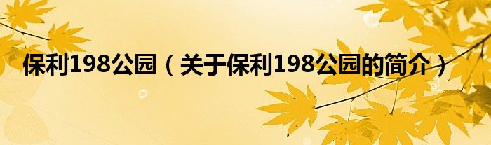 保利198公園（關于保利198公園的簡介）