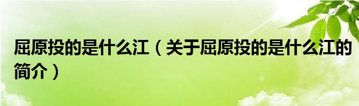 屈原投的是什么江（關(guān)于屈原投的是什么江的簡(jiǎn)介）