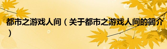 都市之游戲人間（關(guān)于都市之游戲人間的簡介）