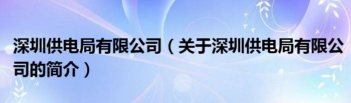 深圳供電局有限公司（關(guān)于深圳供電局有限公司的簡介）