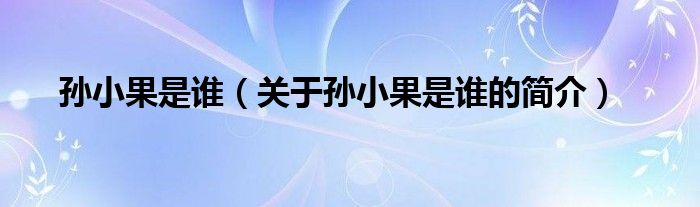 孫小果是誰（關(guān)于孫小果是誰的簡介）