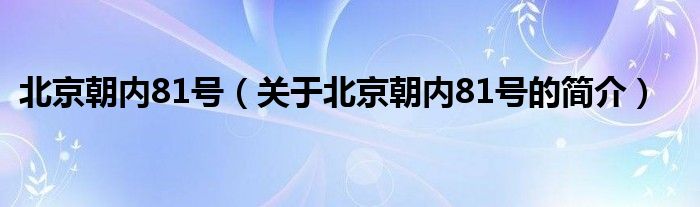 北京朝內(nèi)81號(hào)（關(guān)于北京朝內(nèi)81號(hào)的簡(jiǎn)介）