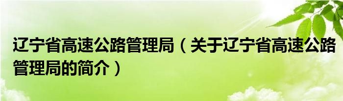 遼寧省高速公路管理局（關于遼寧省高速公路管理局的簡介）