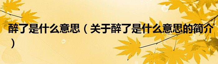 醉了是什么意思（關(guān)于醉了是什么意思的簡介）