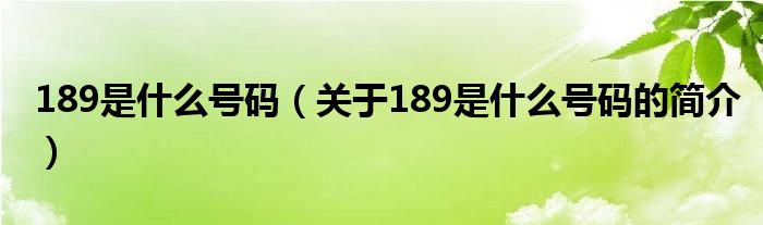 189是什么號碼（關(guān)于189是什么號碼的簡介）