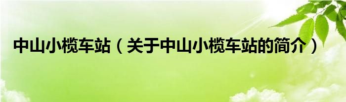 中山小欖車站（關于中山小欖車站的簡介）