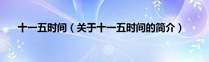 十一五時間（關(guān)于十一五時間的簡介）