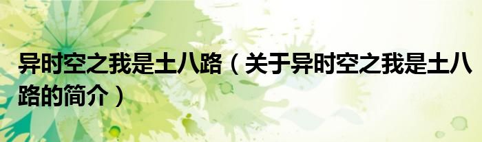 異時(shí)空之我是土八路（關(guān)于異時(shí)空之我是土八路的簡(jiǎn)介）